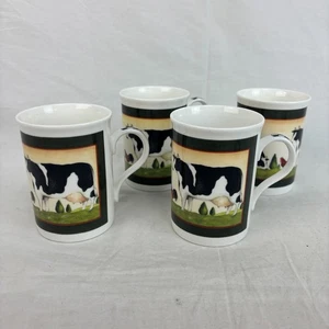 Crown Trent Fine Bone China Kühe & Hahn x 4 Kaffeetassen kariert - Bild 1 von 5