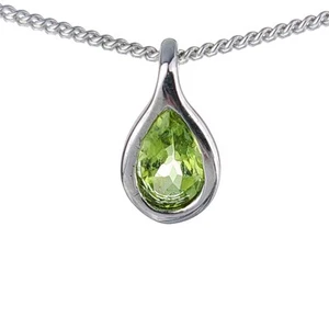 Peridot Necklace Sterling Silver Green 0.5ct Pear August Birthstone - Picture 1 of 11
