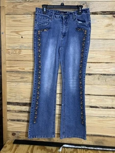 Vintage Y2K Wild Secret Jeans Sz 7 Bootcut Blue Floral Embroidered Women’s - Picture 1 of 19