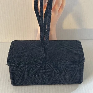 Vintage Josepf Black Hand Beaded Evening Box Bag Belgium 40’s-50’s - Picture 1 of 15