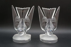 Lalique Crystal Deaux Hirondelles Two Swallows Paperweight Bookends Signed - Picture 1 of 17