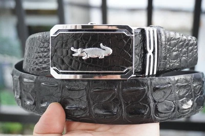 W1.5" Black Real Crocodile Hornback Leather Skin Men's Belt Automatic Buckle #Y8 - Image 1 of 4