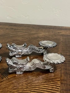 Vintage Asian Chinese Dragon Chopsticks Holder lot of 4 Metal Spoon Rests - Picture 1 of 6