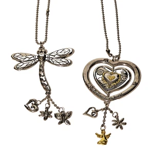 2 Ganz Car Charms Heart "Follow Your Heart" & Dragonfly Silver Tone Gold Accent - Picture 1 of 15