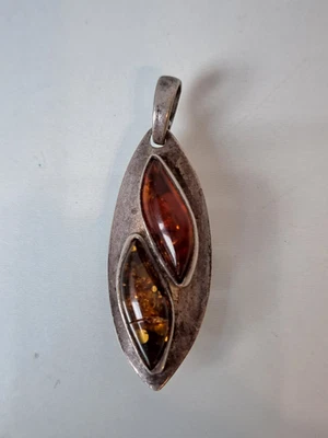 Ciondolo, Argento 925 Con Ambra, Bello, Vecchio Ciondolo - Immagine 1 di 4