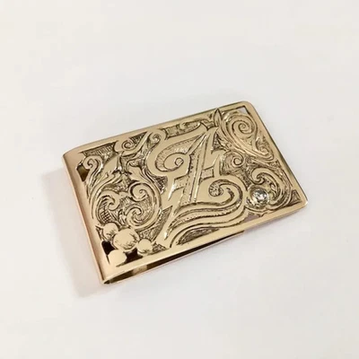 Oro amarillo de 10 quilates sobre acento de diamante grabado a mano primer mo... - Imagen 1 de 4