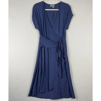 Michael Stars Jersey Faux Wrap Midi Dress Womens Small Blue V-neck Waist Tie - Image 1 of 4