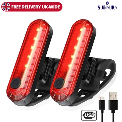 2X Mountain Bike Rear Lights USB Rechargeable LED Bicycle Lamp SET Waterproof - Image 1 of 4