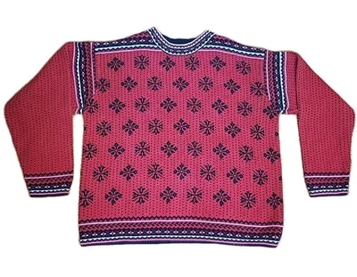 Mens Hanna Andersson Med Apre Ski Nordic Sweater Cotton Fair Isle Snowflake Red - Image 1 of 4