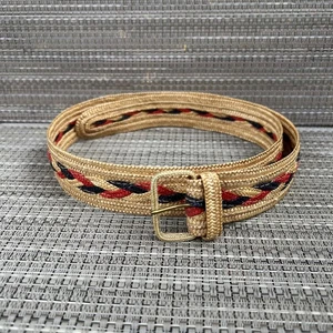 Vintage Straw Belt Rattan, Tan Blue And Red, Fully Adjustable, No Belt Holes - Picture 1 of 3
