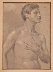 Raffaello Sorbi  DISEGNO ANTICO DRAWING OTTOCENTO AUTORITRATTO NUDO MASCHILE - Imagen 1 de 4