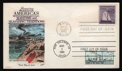 #1095 3c Shipbuilding, Fleetwood-Hand Colored-Dual Cancel *ANY 5=FREE SHIPPING** - Image 1 of 2