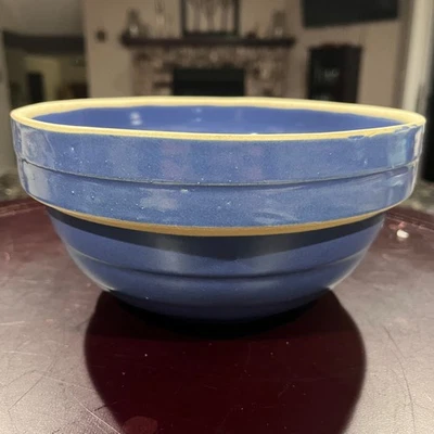 Cuenco de pan mezclador de gres azul con borde ancho doble vintage de EE. UU. #8 Foto 1 de 4