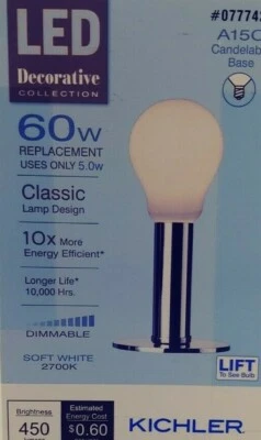 NEW KICHLER DIMMABLE LED 60W 5W BULB A15C CANDELABRA BASE SOFT WHITE USA - Image 1 of 2