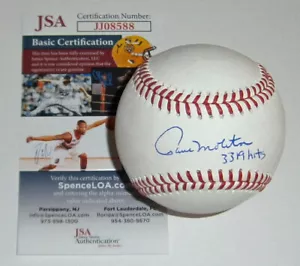 BREWERS Paul Molitor signed baseball w/ 3319 Hits JSA COA Autographed Milwaukee - Picture 1 of 2