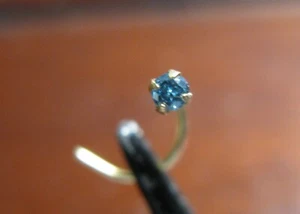 1.4mm 14k YELLOW GOLD BLUE DIAMOND NOSE RING/SCREW, CERTIFICATE, SPARKLES NICE - Picture 1 of 6