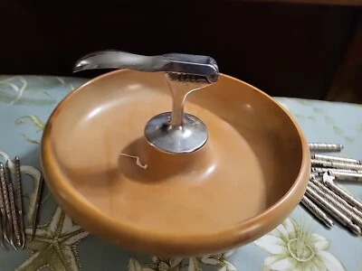 Vintage Danish Midcentury Hardwood Hellerware Bowl Nutcracker Chrome MCM Holiday - Image 1 of 4