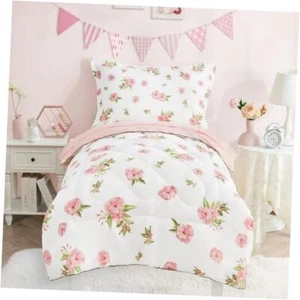 4 Piece Pink Floral Toddler Bedding Set Toddler - 4 Piece Set Pink Flowers - Picture 1 of 7