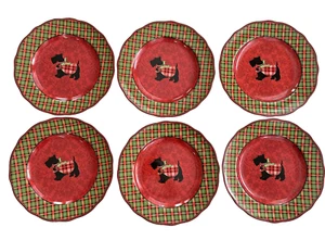 222 Fifth Christmas Scottie Dinner Plates Red Green Plaid Scottish Terrier Dog 6 - Picture 1 of 9