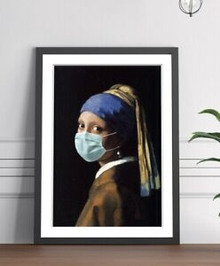 FRAMED WALL ART POSTER PRINT 4 SIZES Vermeer Girl With The Pearl Earrings mask