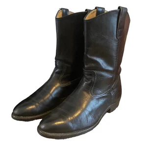 Santa Rosa Herman Pull On Boots Mens 9.5 EE 12 Inch Black Leather Biker Work USA - Picture 1 of 9