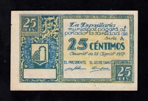 F.C. GRAUS (HUESCA) , 25 CENTIMOS 1937 , EBC+ , SIN NUMERACIÓN . - Imagen 1 de 2