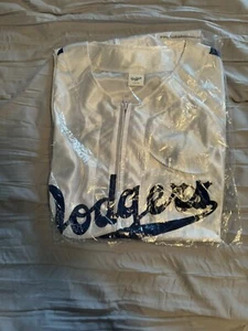 Los Angeles Dodgers Jersey M White Blue Jackie Robinson Baseball Full Zip SGA - Picture 1 of 4