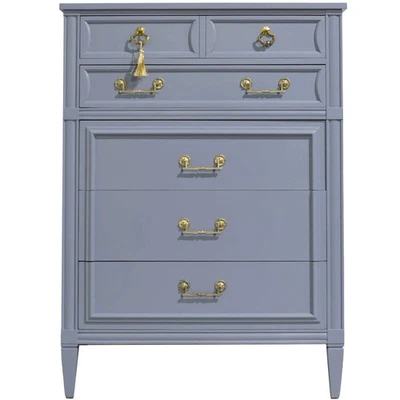 Переходный комод Highboy середины века от Mount Airy синий - недавно окрашенный - Изображение 1 из 4