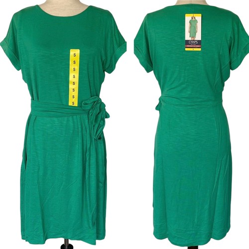 VETEMENTS NUOVO CHAPS abito girocollo in maglia verde taglia piccola avvolgente cravatta vita business casual