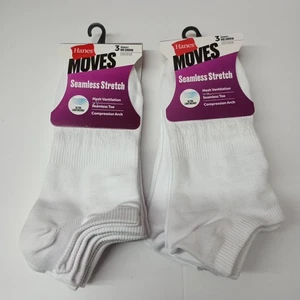 Hanes Moves No Show Socks 6 Pairs Women's Size 5-9 White Seamless Stretch - Picture 1 of 4