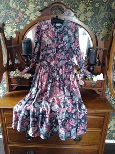 90s Vintage Laura Ashley  Wool Blend Rose Floral Dress  UK 8 whimsigoth  - Picture 1 of 4