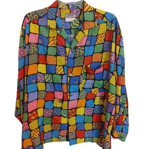 Vintage Esprit Women's Shirt Top Button Color Block Graphic Medium Geometric - Picture 1 of 3