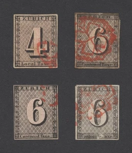 SWITZERLAND STAMPS 1843 ZURICH 4r 6r BLACK FORGERIES w BARON REUTERBERG TYPE II - Picture 1 of 12