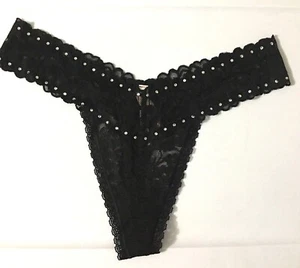 Victorias Secret Black Lacie Thong Panties Size L Sexy Rhinestone Accents Flirty - Picture 1 of 17