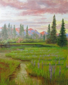 Original Oil Painting Landscape Mount Baker Washington 16x20 Sallows Pine Trees - Picture 1 of 6