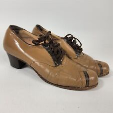 Vintage Brown Tan Split Leather Oxfords Dress Shoes Womens Size 8.5 AA