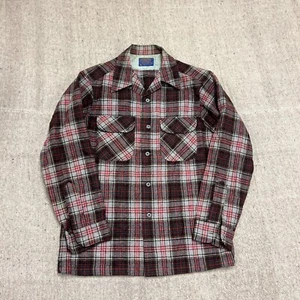 Vintage Pendleton Plaid Wool Button Up Shirt Men Medium Red 1960s - Picture 1 of 9