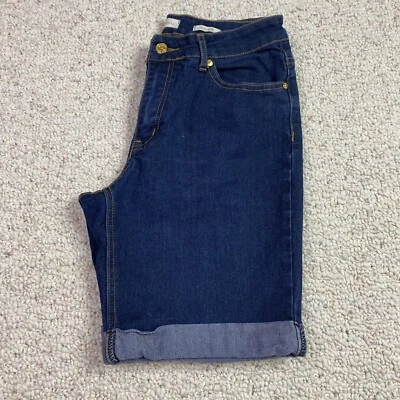 Pantalones Cortos Nicki Minaj Junior Talla 7/8 Lavado Oscuro Denim Puños Bermudas Tiro Medio Elastizados Foto 1 de 4