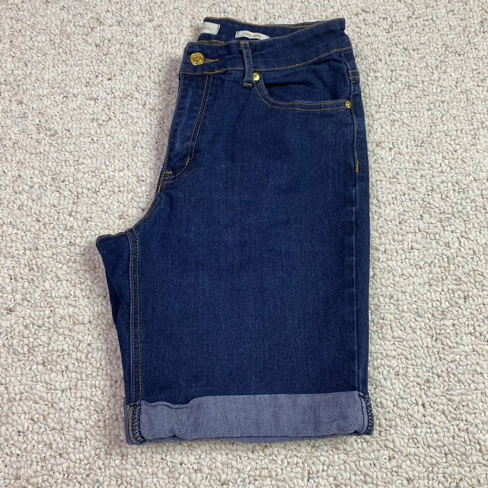 Pantalones Cortos Nicki Minaj Junior Talla 7/8 Lavado Oscuro Denim Puños Bermudas Tiro Medio Elastizados Foto 1 de 4