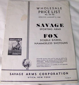 1940 SAVAGE ARMAS DEPORTIVAS FOX ESCOPETAS CAZA CAZADOR CATÁLOGO PUBLICITARIO - Imagen 1 de 10