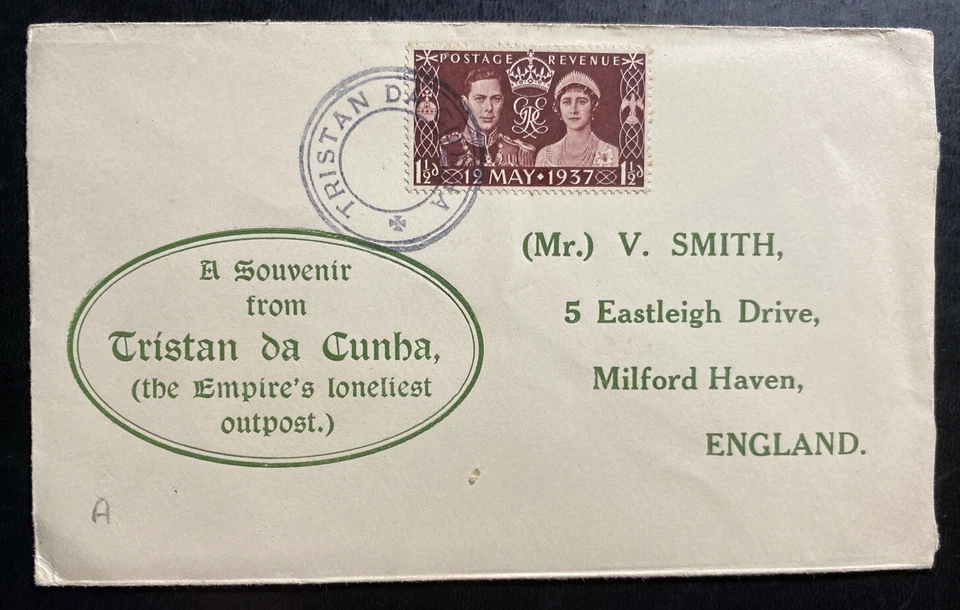 1937 Tristan Da Cunha Souvenir cover To England Empires Loneliest OutPost - Image 1 of 2