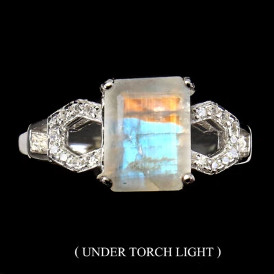 925 Sterling Silver Ring Octagon Moonstone 9x7mm  Gemstone Jewelry Size 6.5 - Image 1 of 4