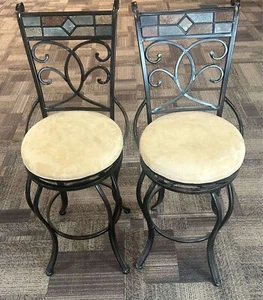 Frontgate Biella Iron Leather Barstool Counter HEIGHT BAR 30" Stool Chair metal - Picture 1 of 2