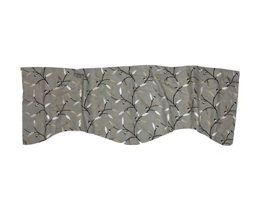 1 Handmade Valance Custom Gray Curtain Embroidered Vines Asian Luxury Decorator - Image 1 of 4