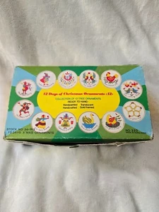 Vintage 1950's Set Of 12 Days Of Christmas Ornaments In Box Hand Painted - Picture 1 of 6