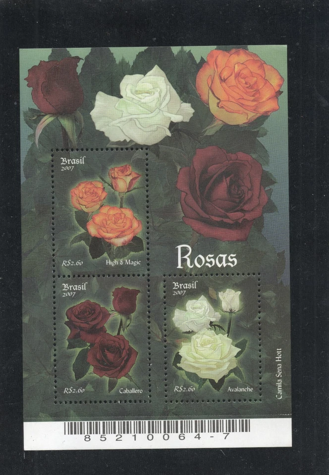 3028 BRASIL 2007 ROSAS, FLORES, PLANTAS, NATURALEZA, MI# B137 RHM B-146, S/S MNH Foto 1 de 1