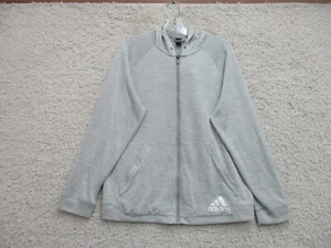 Adidas Sweater Large Adult Gray Hoodie Full Zip Pockets Stretch Logo Womens L - Picture 1 of 10