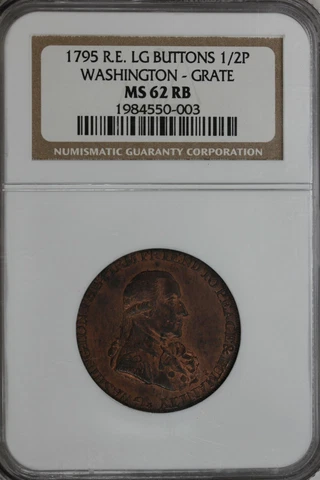 1795 1/2P NGC MS62RB  R.E. LG BUTTONS: WASHINGTON-GRATE Cover