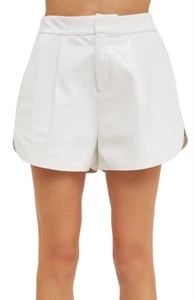 Women White Genuine Lambskin Leather Shorts for All-Day Wear Trendy & Modern - Picture 1 of 4