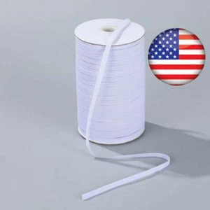 White Elastic Band Cord 1/4" 6mm width Flat Braided Band  200 yards DIY USA - Picture 1 of 1